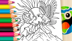 O Leão e a Águia: Batalha na Montanha para Colorir