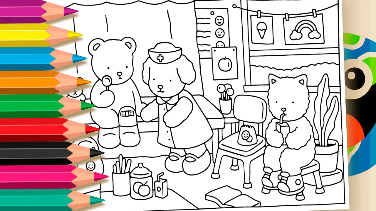 Cachorrinho Enfermeiro: Desenho Estilo Bobbie Goods para Colorir Online
