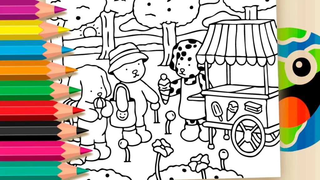 Desenho Sorvete no Parque Estilo Bobbie Goods para Colorir