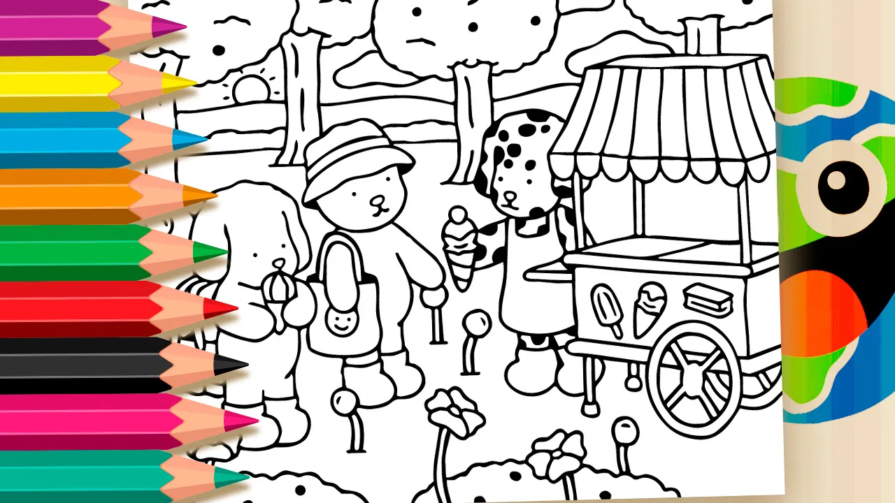 Desenho Sorvete no Parque Estilo Bobbie Goods para Colorir