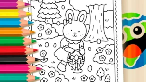 Desenho para colorir Colorir Online: Coelhinha da Páscoa na Caça aos Ovos