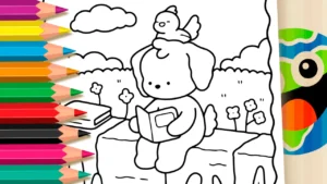 Desenho para colorir Cachorrinho Lendo Livro para Colorir