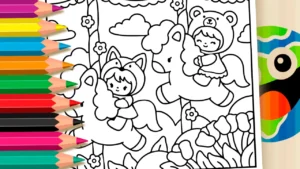 Desenho para colorir A Ursinha e a Raposinha no Carrossel para Colorir Online
