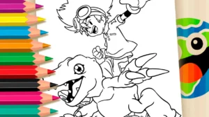 Desenho para colorir Desenho do Tai e Agumon (Digimon) para Colorir Online
