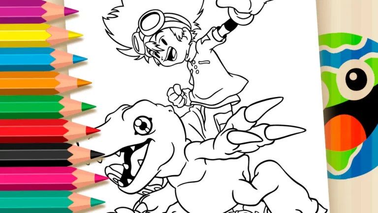 Desenho do Tai e Agumon (Digimon) para Colorir Online
