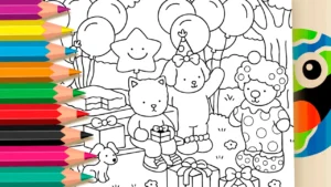 Desenho para colorir Festa de Aniversário dos Animais: Desenho Estilo Bobbie Goods para Colorir Online
