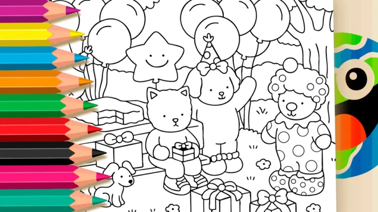 Festa de Aniversário dos Animais: Desenho Estilo Bobbie Goods para Colorir Online