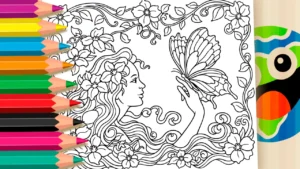 A Garota e a Borboleta — Desenho para Colorir Online