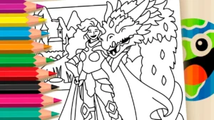Desenho para colorir A Guerreira e o Dragãozinho Amigo para Colorir Online