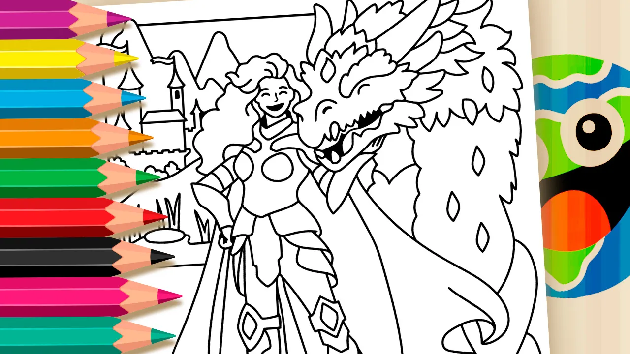 A Guerreira e o Dragãozinho Amigo para Colorir Online