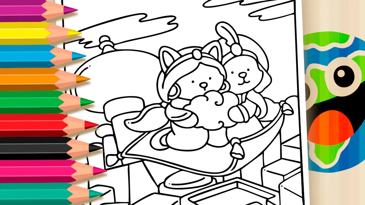 Desenho Fofo do Aladdin e Jasmine no Tapete Mágico para Colorir