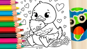 Desenho para colorir Pintar Online: Mamãe Pata e seu Filhote num Abraço Apertado