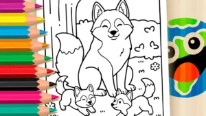 Desenho para colorir Família de Huskies Siberianos para Colorir Online