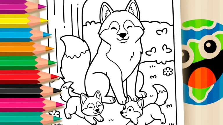 Família de Huskies Siberianos para Colorir Online