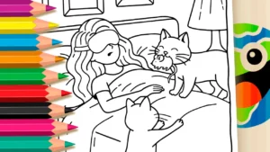 Desenho para colorir O Despertar com o Presente dos Gatinhos para Colorir