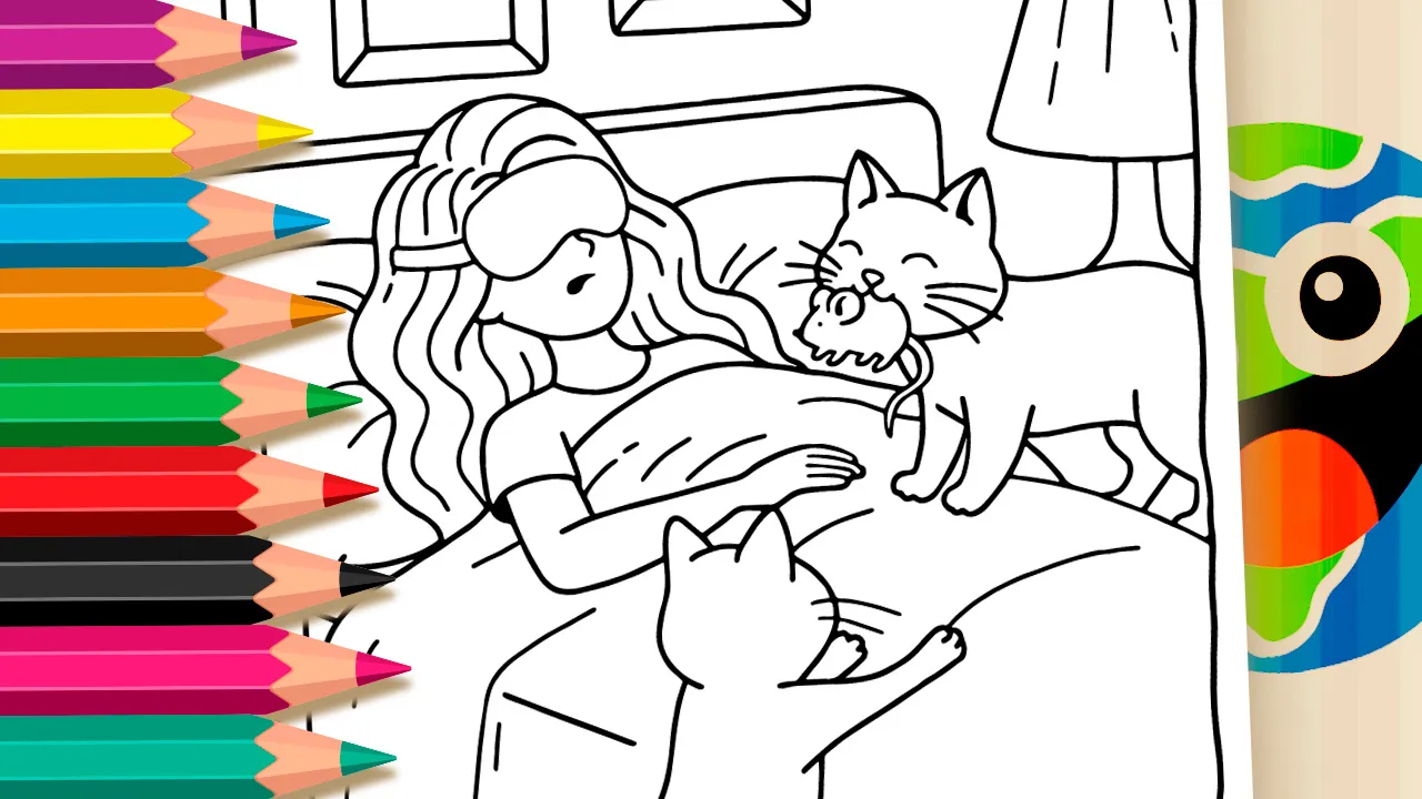 O Despertar com o Presente dos Gatinhos para Colorir