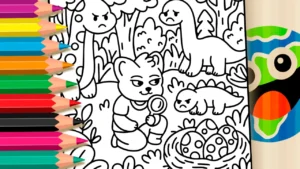 Desenho para colorir Ovos de Páscoa ou de Dinossauro? Desenho para Colorir