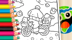 Desenho para colorir Desenho de Cachorrinho de Bicicleta para Colorir Online