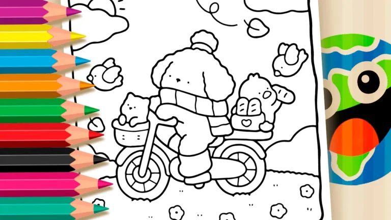 Desenho de Cachorrinho de Bicicleta para Colorir Online