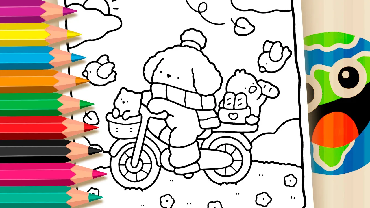 Desenho de Cachorrinho de Bicicleta para Colorir Online