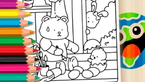 Ursinho e o Ovo Surpresa de Páscoa para Colorir