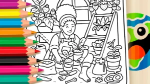 Desenho para colorir Garota e suas Plantinhas GRÁTIS ▷ Pinte no celular