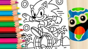 Desenho para colorir Sonic Correndo na Praia: Desenho para Colorir Online