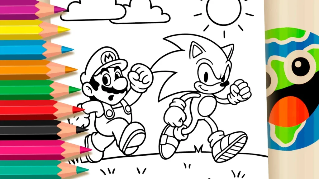 A Grande Corrida: Mario e Sonic para Colorir Online