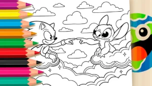 Desenho para colorir Sonic e Stitch na Criação de Adão: Colorir Online