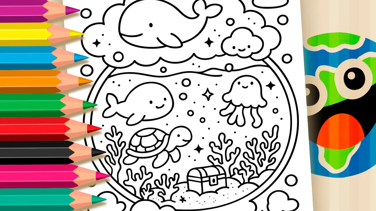 Desenho de Universo Submarino Mágico para Colorir Online