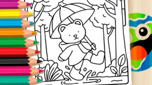 Desenho para colorir Desenho de Ursinho na Chuva para Colorir Online