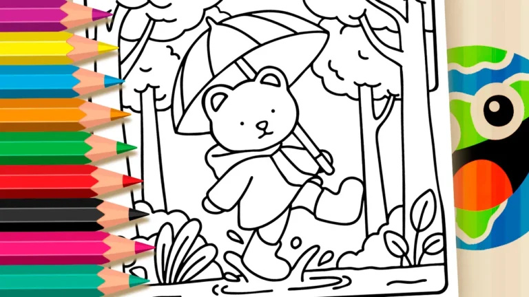 Desenho de Ursinho na Chuva para Colorir Online