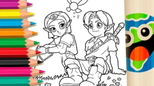 Desenho para colorir Desenho do Link, Zelda e Navi para Colorir