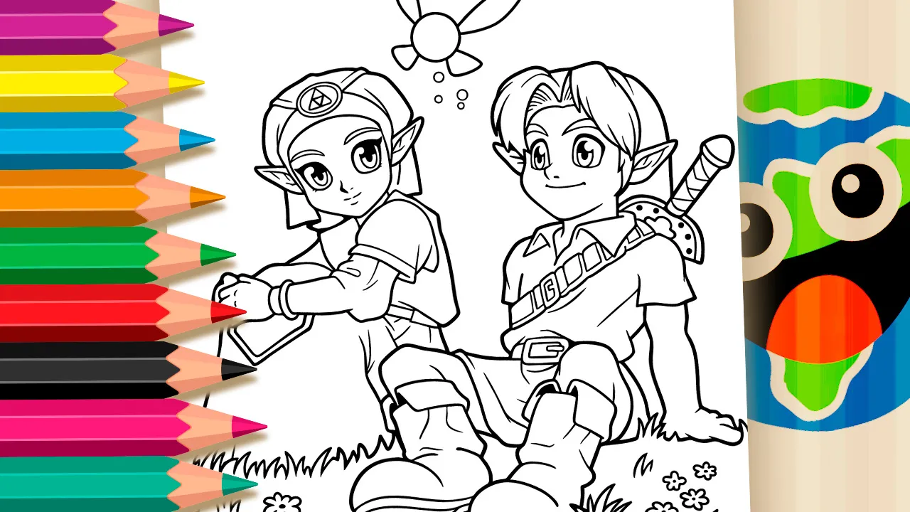Desenho do Link, Zelda e Navi para Colorir