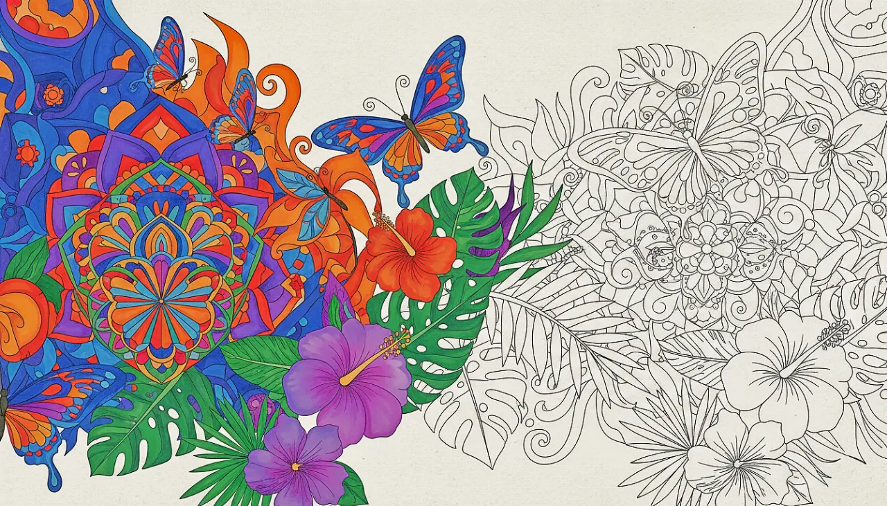 Coleção de desenhos para colorir adulto com mandalas, flores e borboletas — arte terapia gratuita online