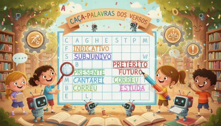 Imagem sobre jogo online e gratuito de caça-palavras sobre verbos, modos e tempos para o 5º ano do Ensino Fundamental