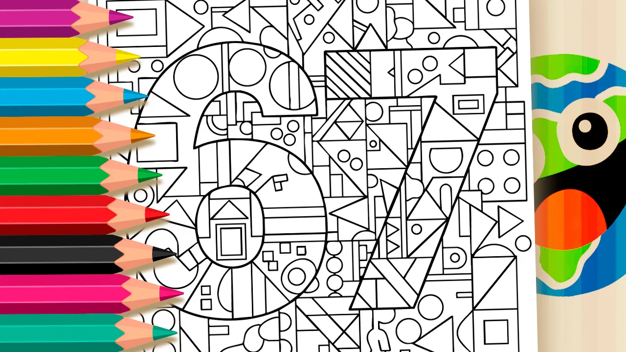 Número 67 para colorir GRÁTIS ▷ Pinte estilo mosaico