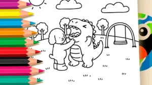 Desenho para colorir Cachorrinho e Dinossauro GRÁTIS ▷ Pinte no Celular
