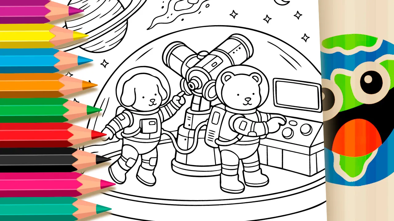 Ursinho e Cachorro no Espaço Estilo Bobbie Goods ▷ Pinte Agora