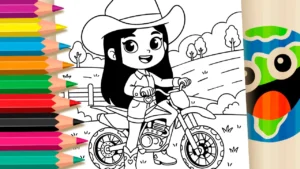 Desenho para colorir Boiadeirinha Ana Castela de Moto na Roça ▷ Pinte GRÁTIS