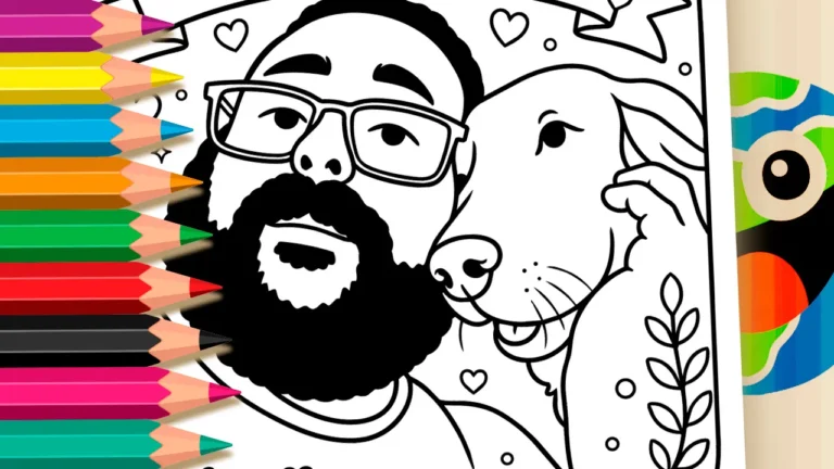 Homem Barbudo e Cão Coragem GRÁTIS ▷ Colorir Online