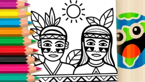 Desenho para colorir Crianças Indígenas para Colorir GRÁTIS ▷ Pinte no Celular