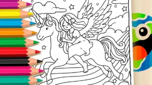 Desenho para colorir Unicórnio e Fada GRÁTIS ▷ Pinte no celular