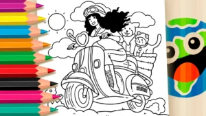 Desenho para colorir Scooter com Pets GRÁTIS ▷ Pinte no celular
