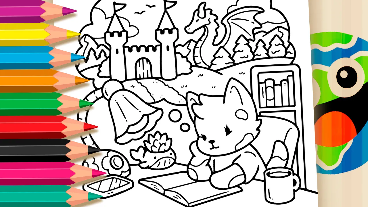 Raposinha Lendo para Colorir GRÁTIS ▷ Pinte no Celular