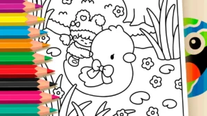 Desenho para colorir Pato e Menina Kawaii GRÁTIS ▷ Pinte no Celular
