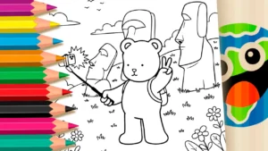 Desenho para colorir Selfie na Ilha de Páscoa GRÁTIS Estilo Bobbie Goods ▷ Pinte no Celular