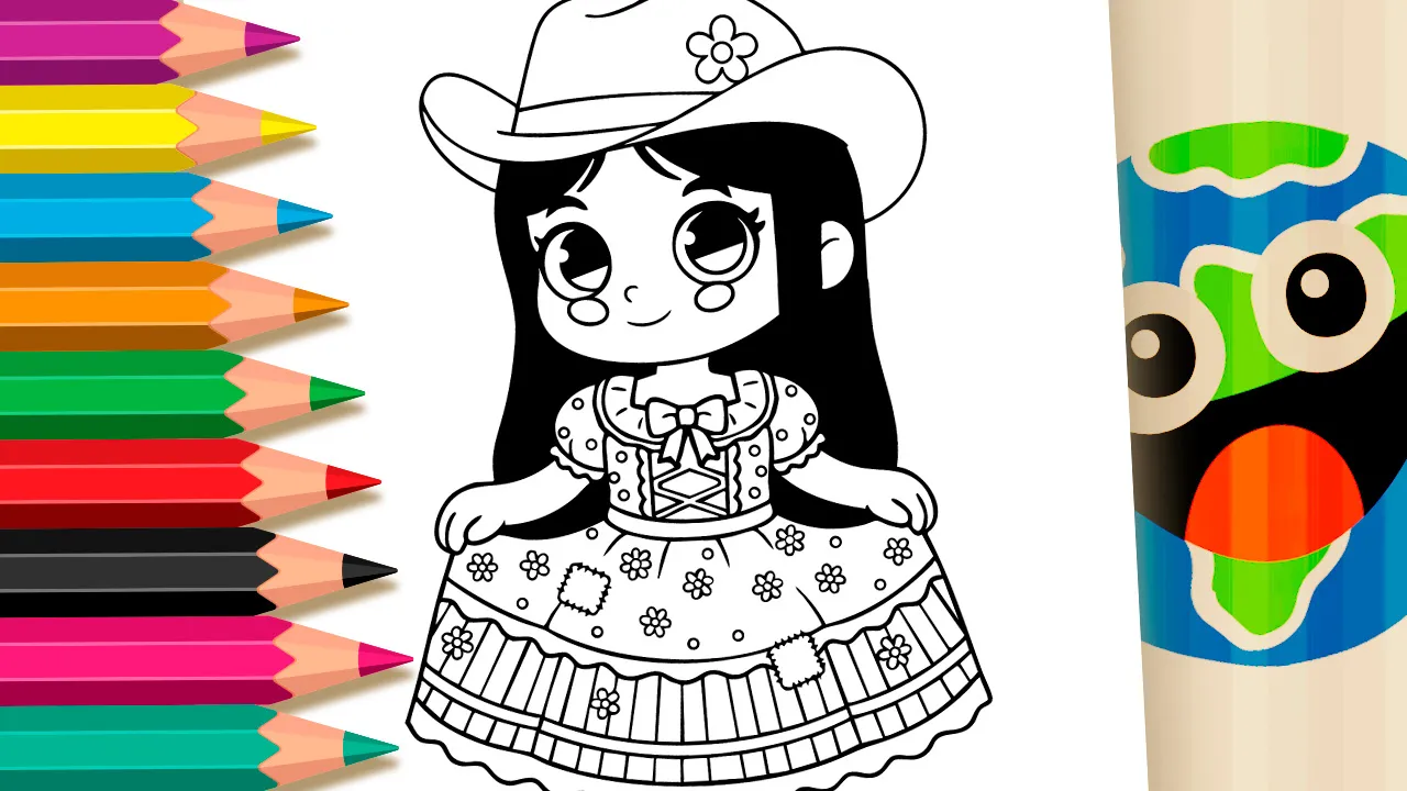 Boiadeirinha com Vestido de São João ▷ Colorir Online GRÁTIS