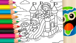 Desenho para colorir Desenho Castelo Inflável GRÁTIS ▷ Pinte no Celular