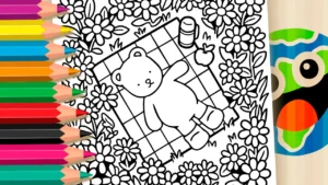 Urso Deitado no Jardim para Colorir GRÁTIS ▷ Pinte no Celular